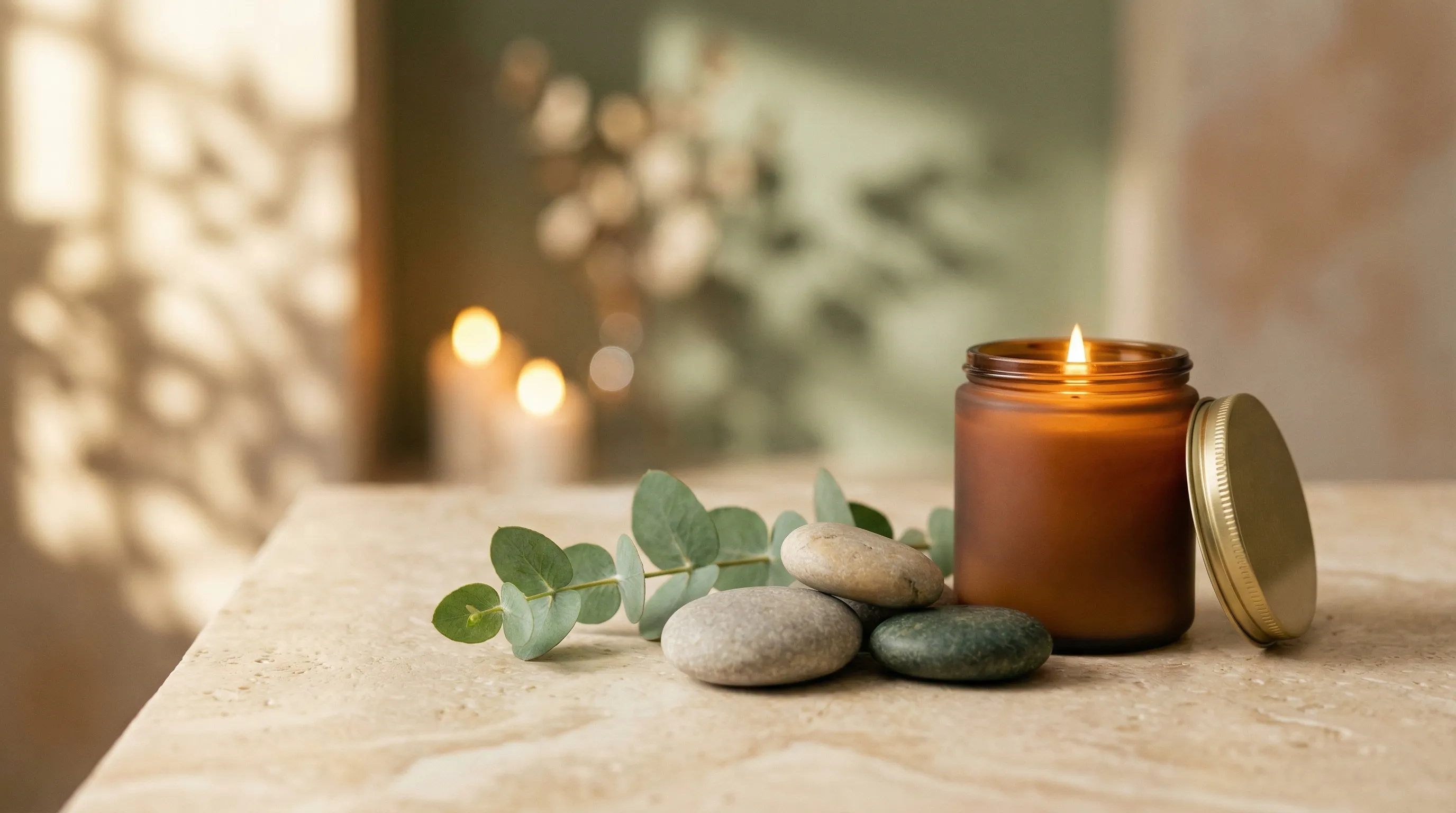 SK Performance lounge corner with stone feature wall and relaxed seating