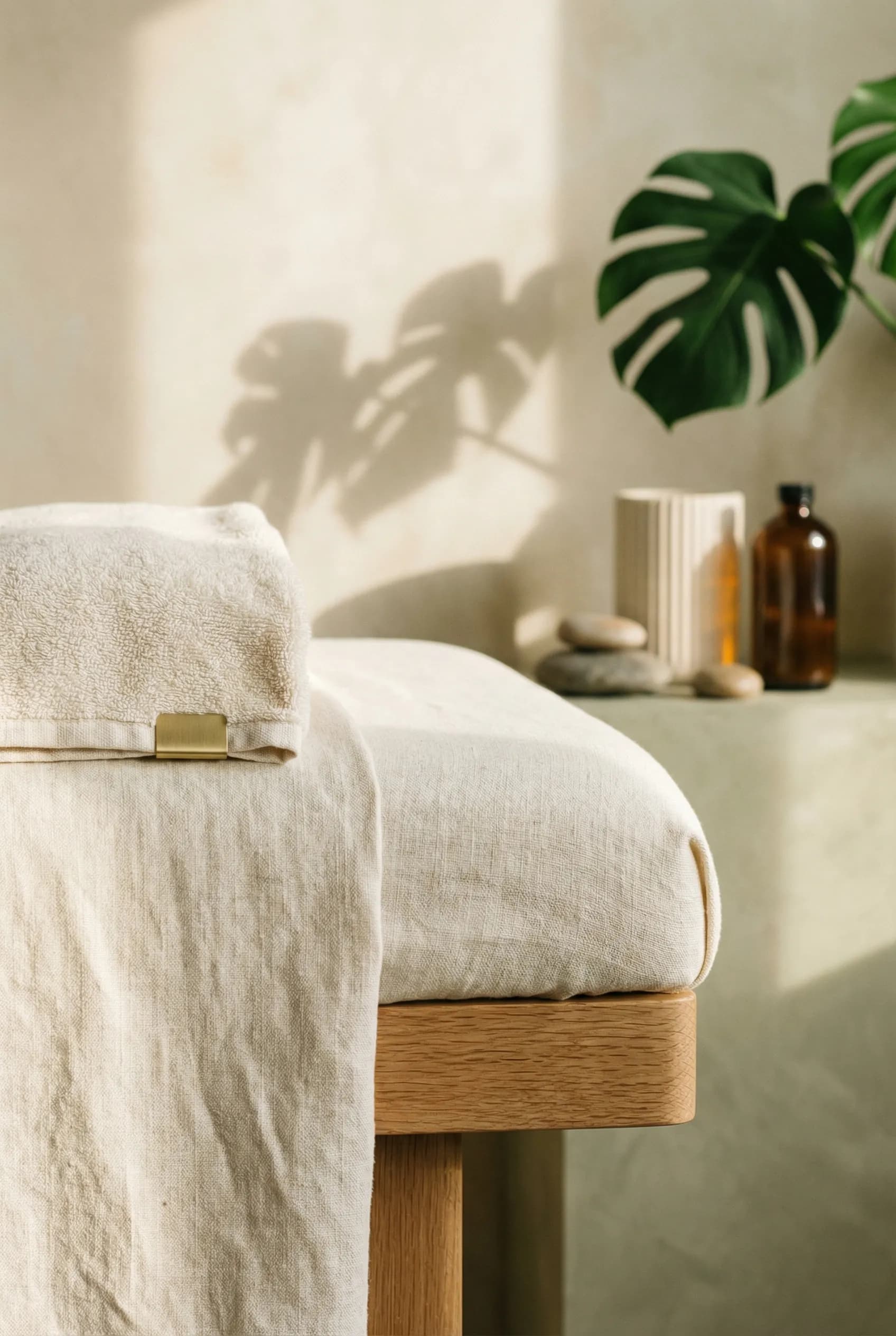 SK Performance treatment room with warm wood walls and soft ambient lighting